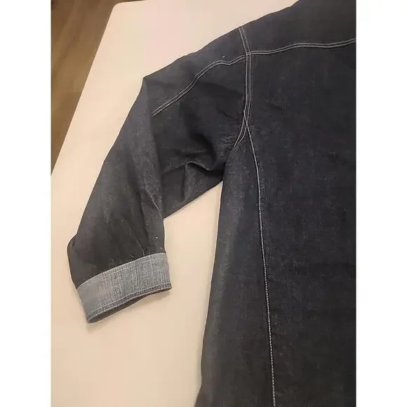 Akademiks Jean Jacket Mens 3XL Blue Denim Button Up Long Sleeve Y2K Hiphop - Picture 13 of 14